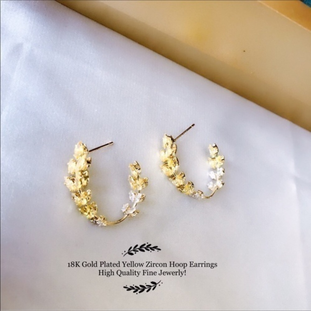 18K Gold plated Yellow Olive leaf Zircon Earrings